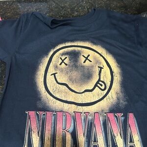 NIRVANA Black Kids Tee with Yellow Smiley and Pink Logo